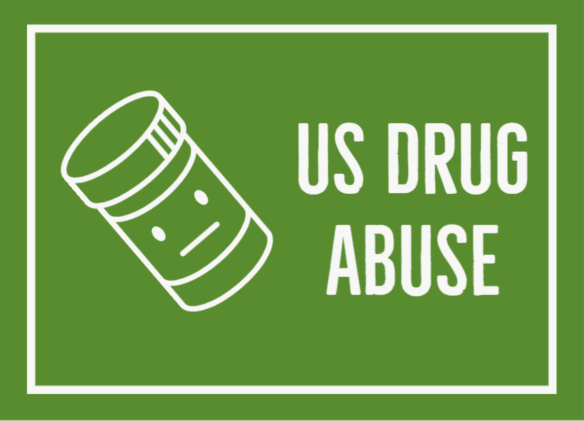 an unhappy bottle of pills and the word US DRUG ABUSE